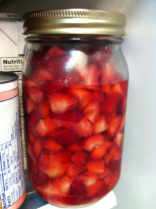 macerated strawberries in quart ball jar