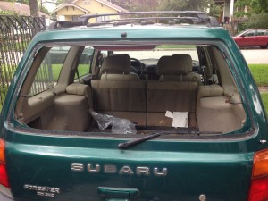 rear view of Subaru Forester without a back window