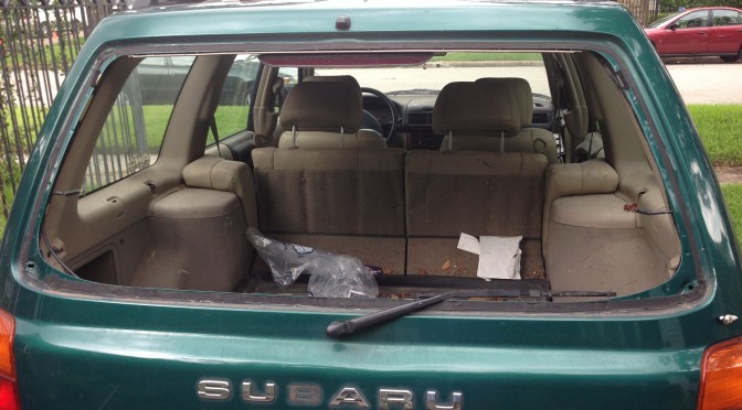 rear view of Subaru Forester without a back window